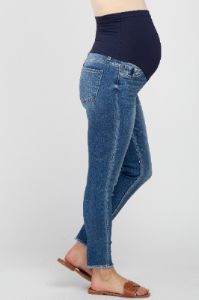 Blue Raw Hem Maternity Skinny Jeans sold by Pinkblush