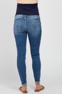 Blue Raw Hem Maternity Skinny Jeans sold by Pinkblush