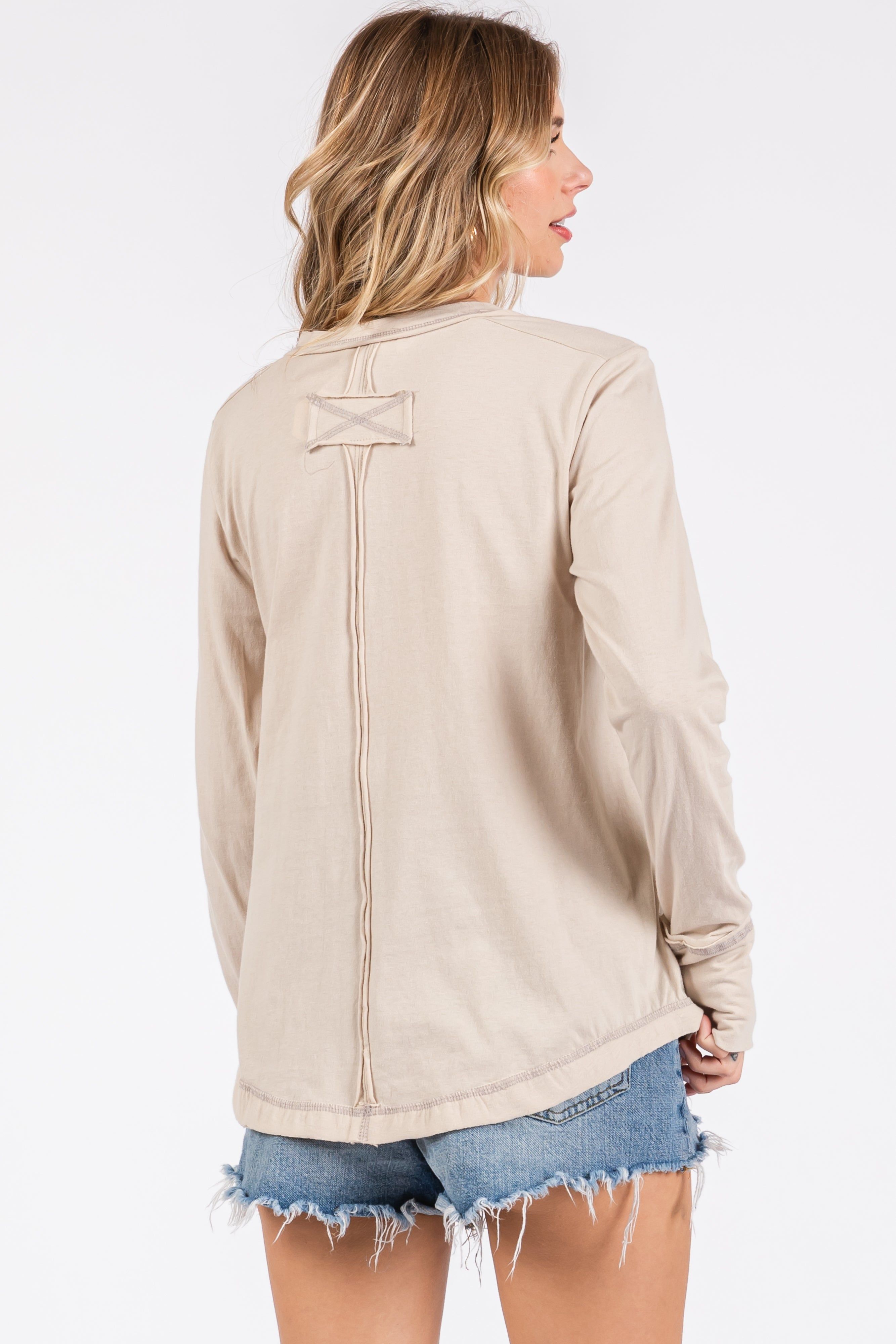 Beige Long Sleeve Exposed Seam Top sold by Pinkblush product image thumbnail 3