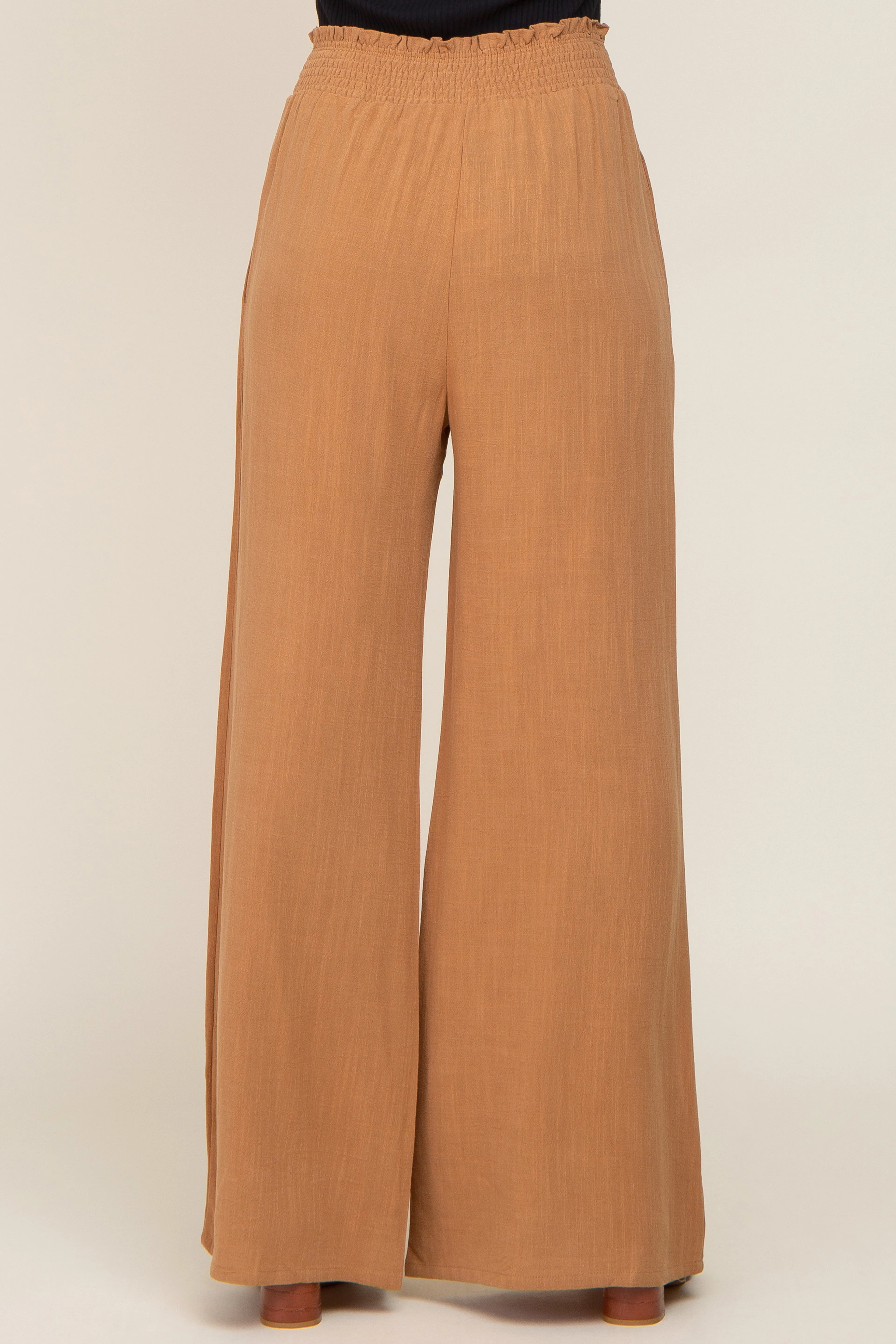 Camel Smocked Waist Wide Leg Linen Pants sold by Pinkblush product image thumbnail 4