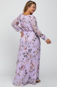 Lavender Floral Chiffon Maternity Plus Maxi Dress sold by Pinkblush