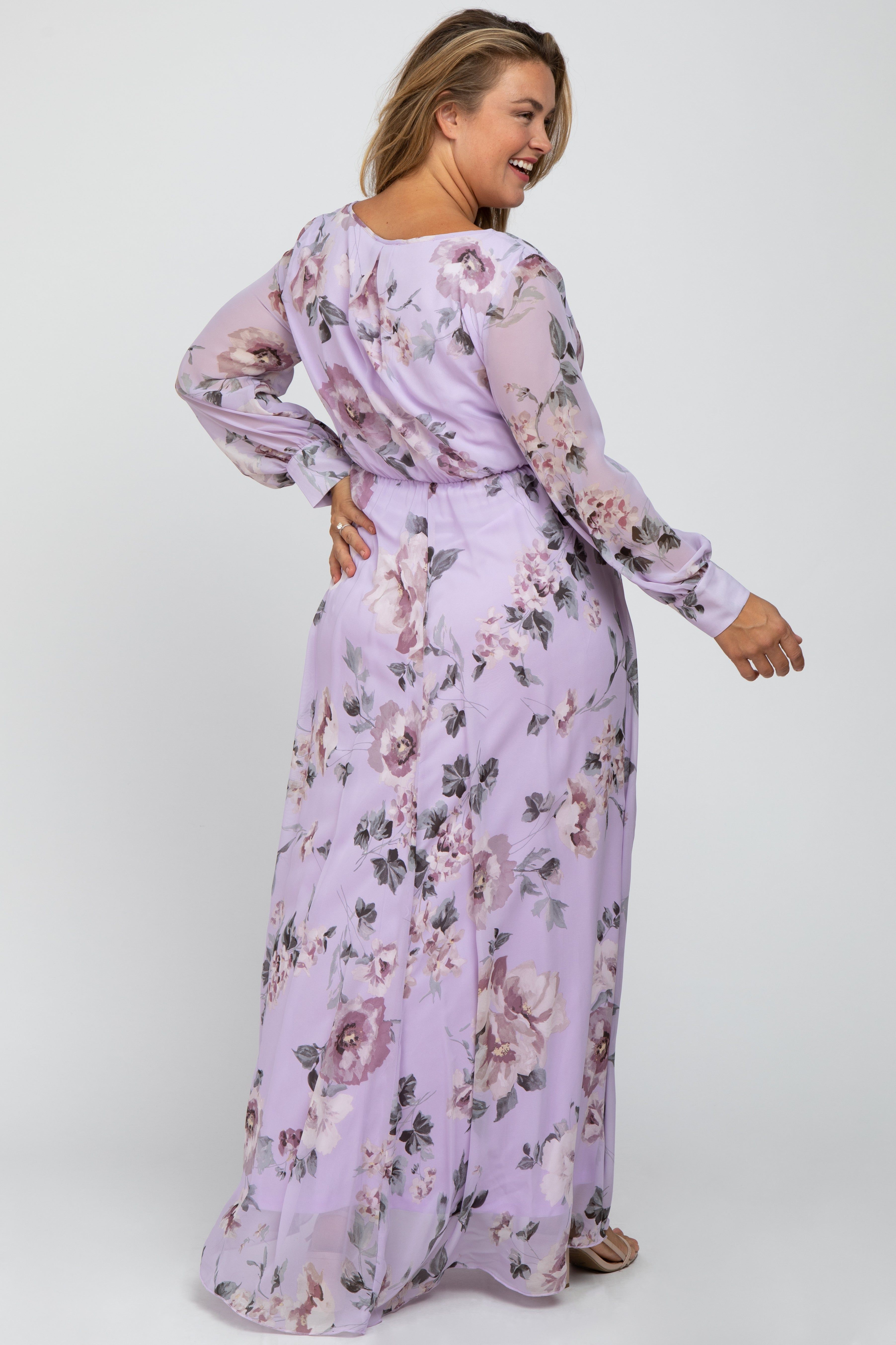Lavender Floral Chiffon Maternity Plus Maxi Dress sold by Pinkblush product image thumbnail 3