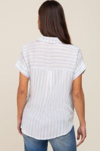 Blue Striped Collared Button Maternity Blouse sold by Pinkblush