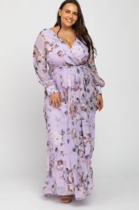 Lavender Floral Chiffon Maternity Plus Maxi Dress sold by Pinkblush