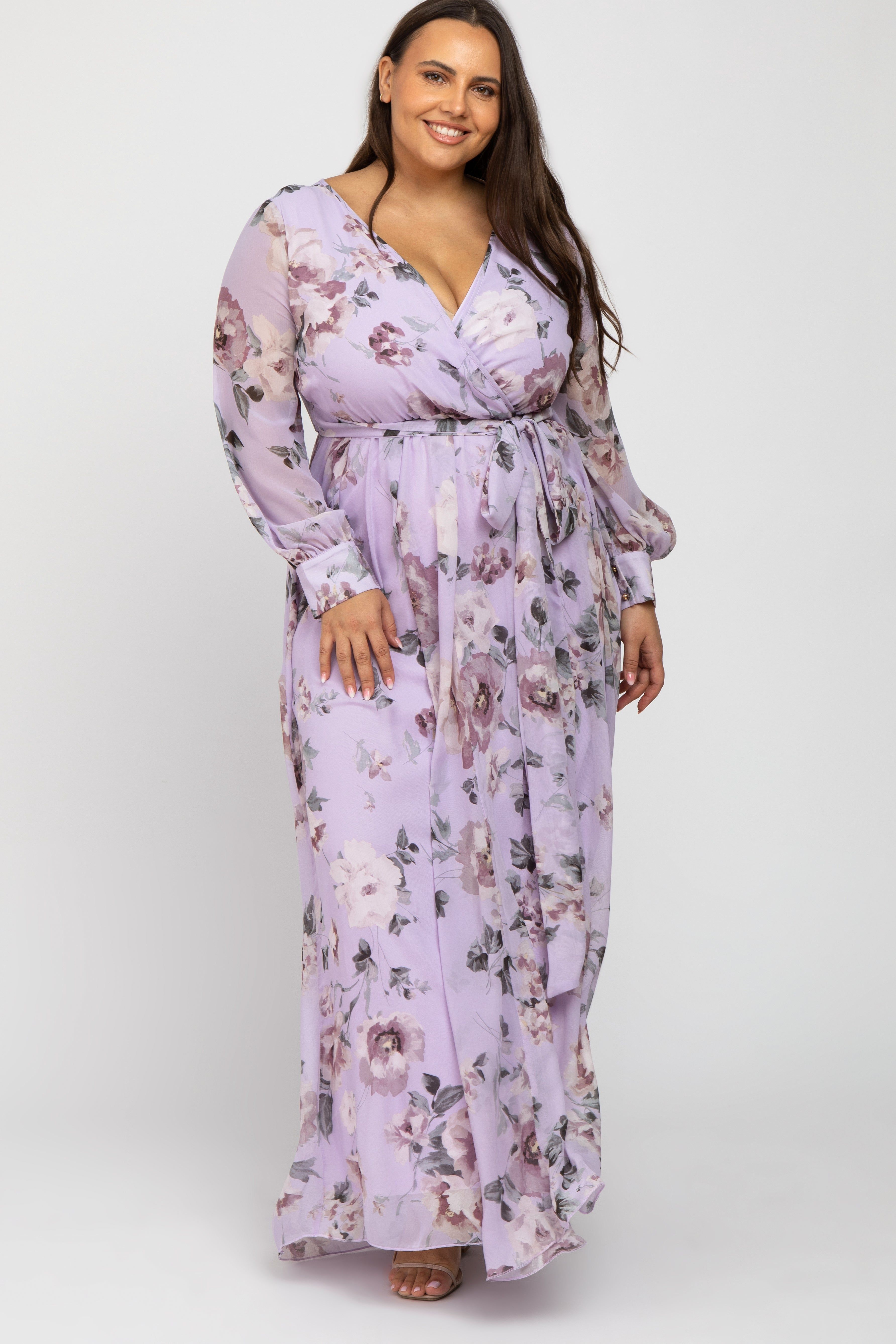 Lavender Floral Chiffon Maternity Plus Maxi Dress sold by Pinkblush product image thumbnail 4