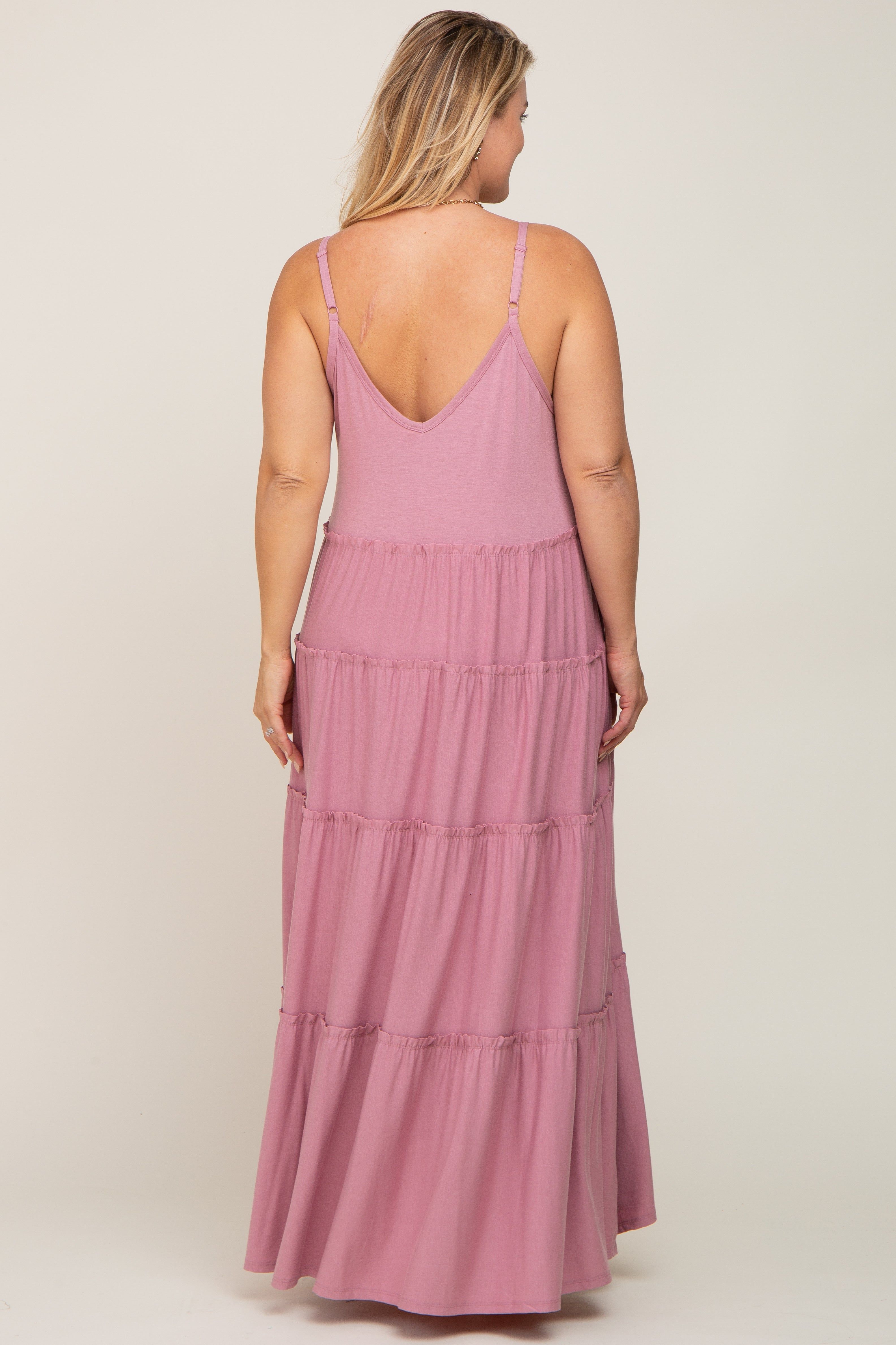 Mauve Tiered Sleeveless Maternity Plus Maxi Dress sold by Pinkblush product image thumbnail 3