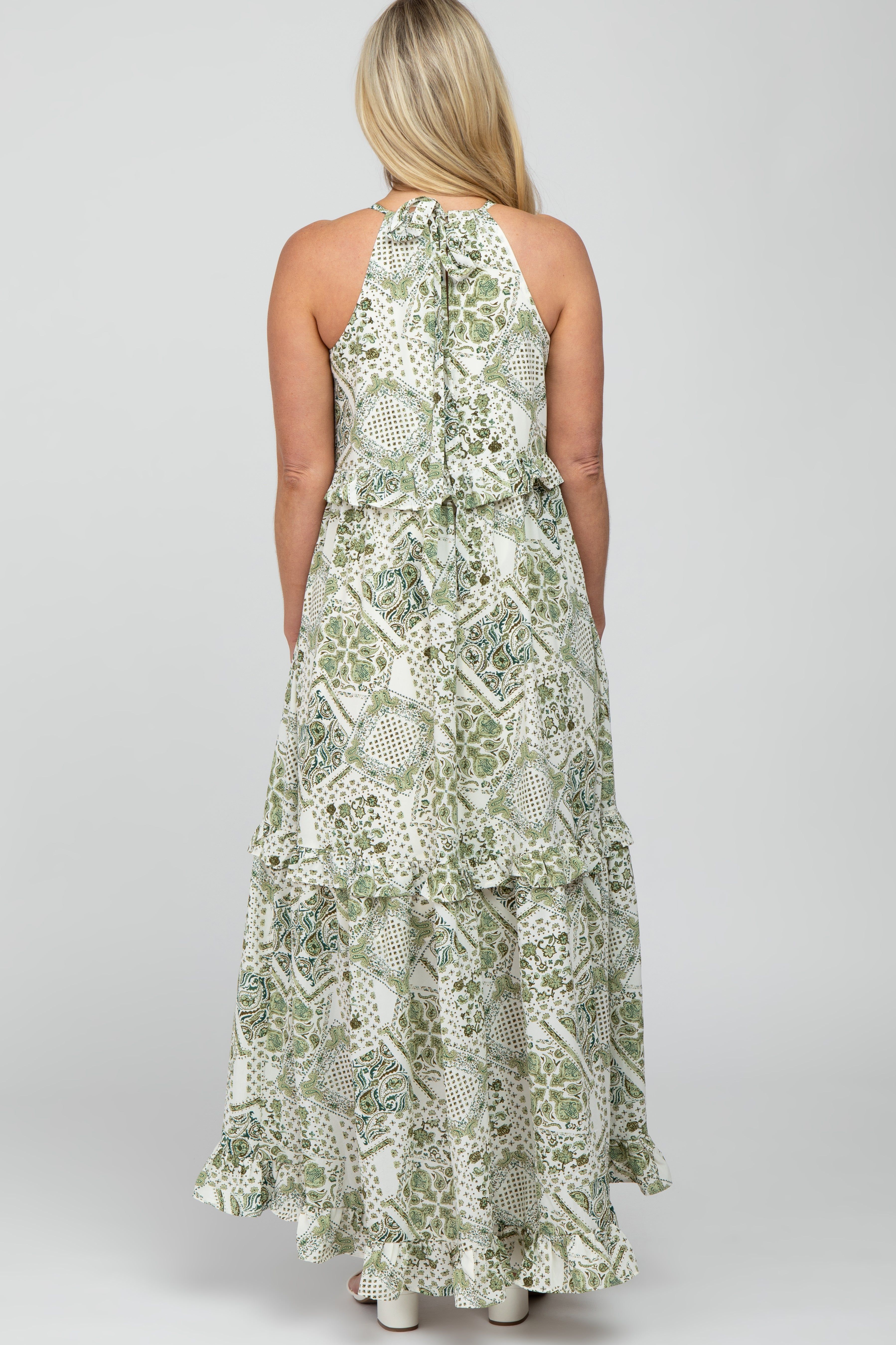 Green Floral Paisley Print Tiered Maternity Maxi Dress sold by Pinkblush product image thumbnail 3