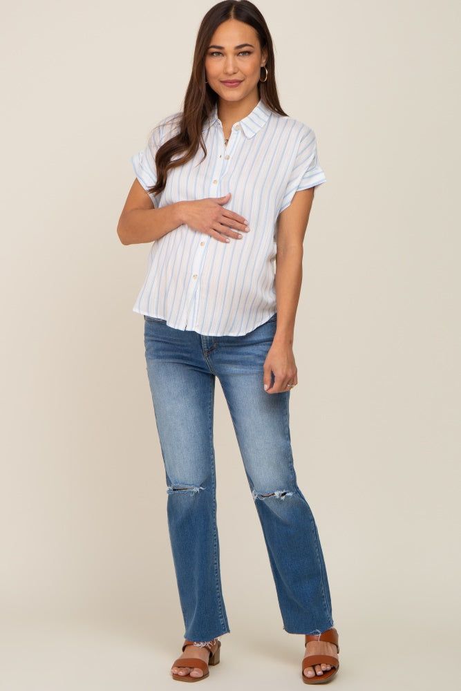 Blue Striped Collared Button Maternity Blouse sold by Pinkblush product image thumbnail 4