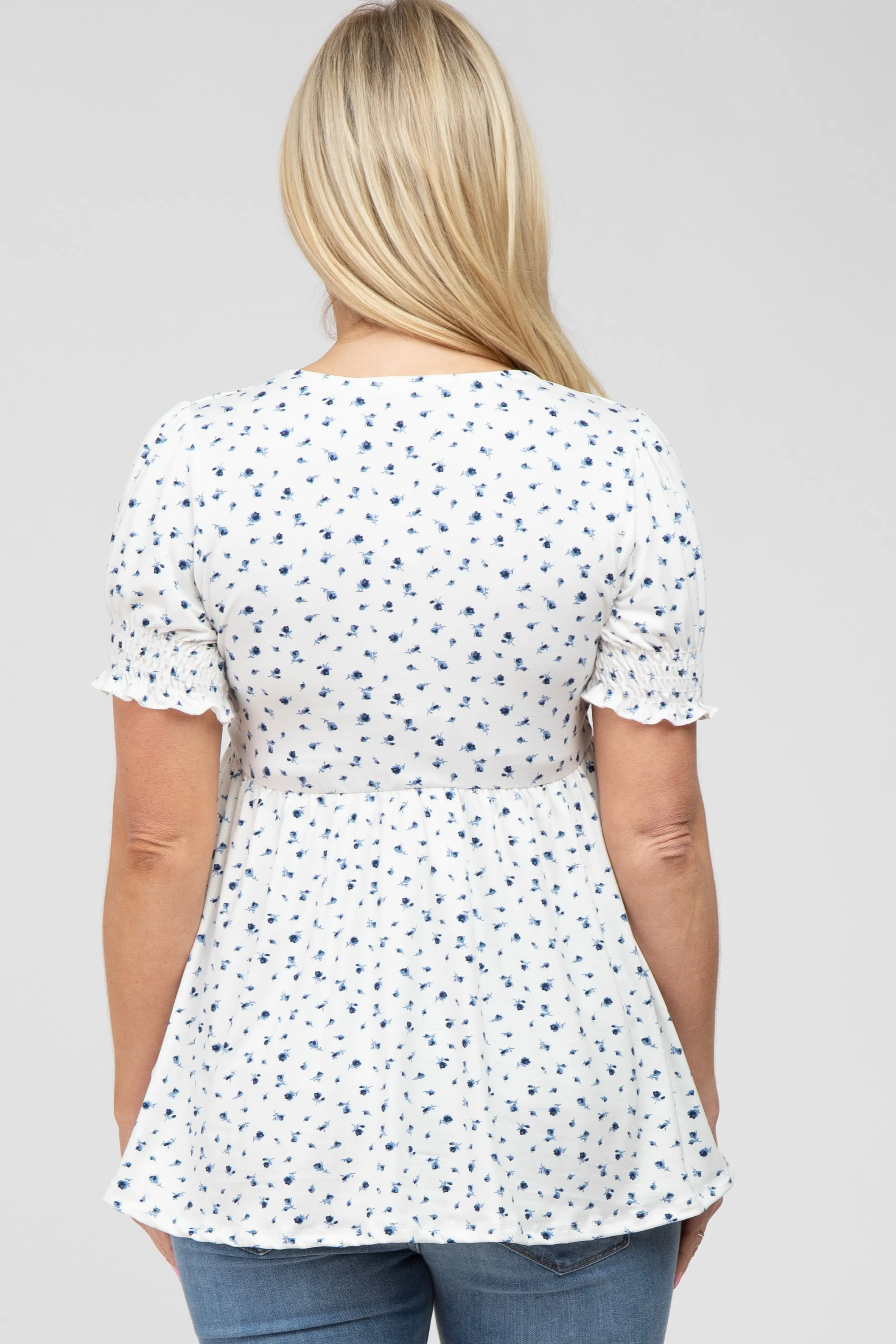 Ivory Ditsy Floral Smocked Sleeve Maternity Wrap Top sold by Pinkblush product image thumbnail 3