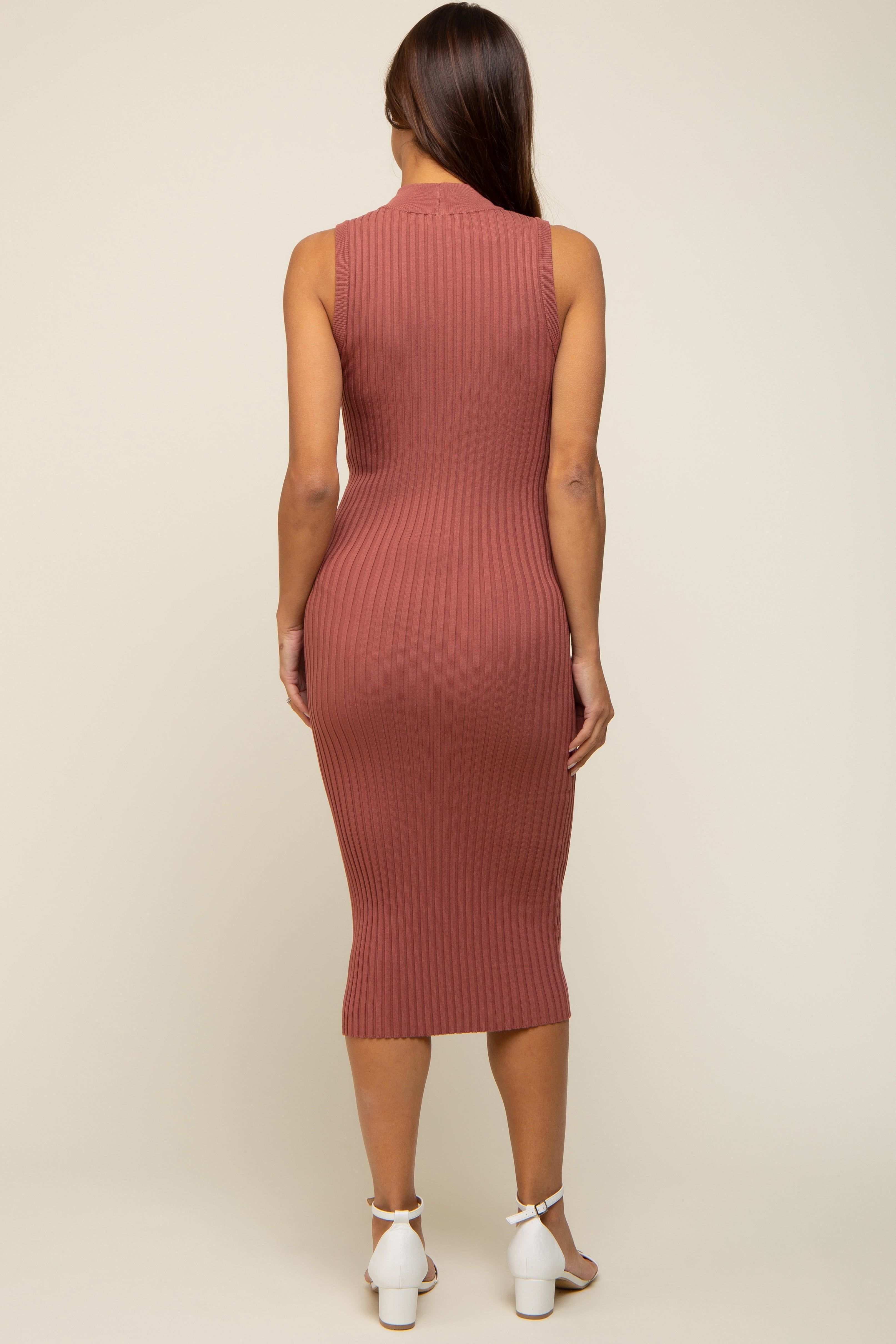 Mauve Ribbed Fitted Mock Neck Maternity Dress sold by Pinkblush product image thumbnail 4