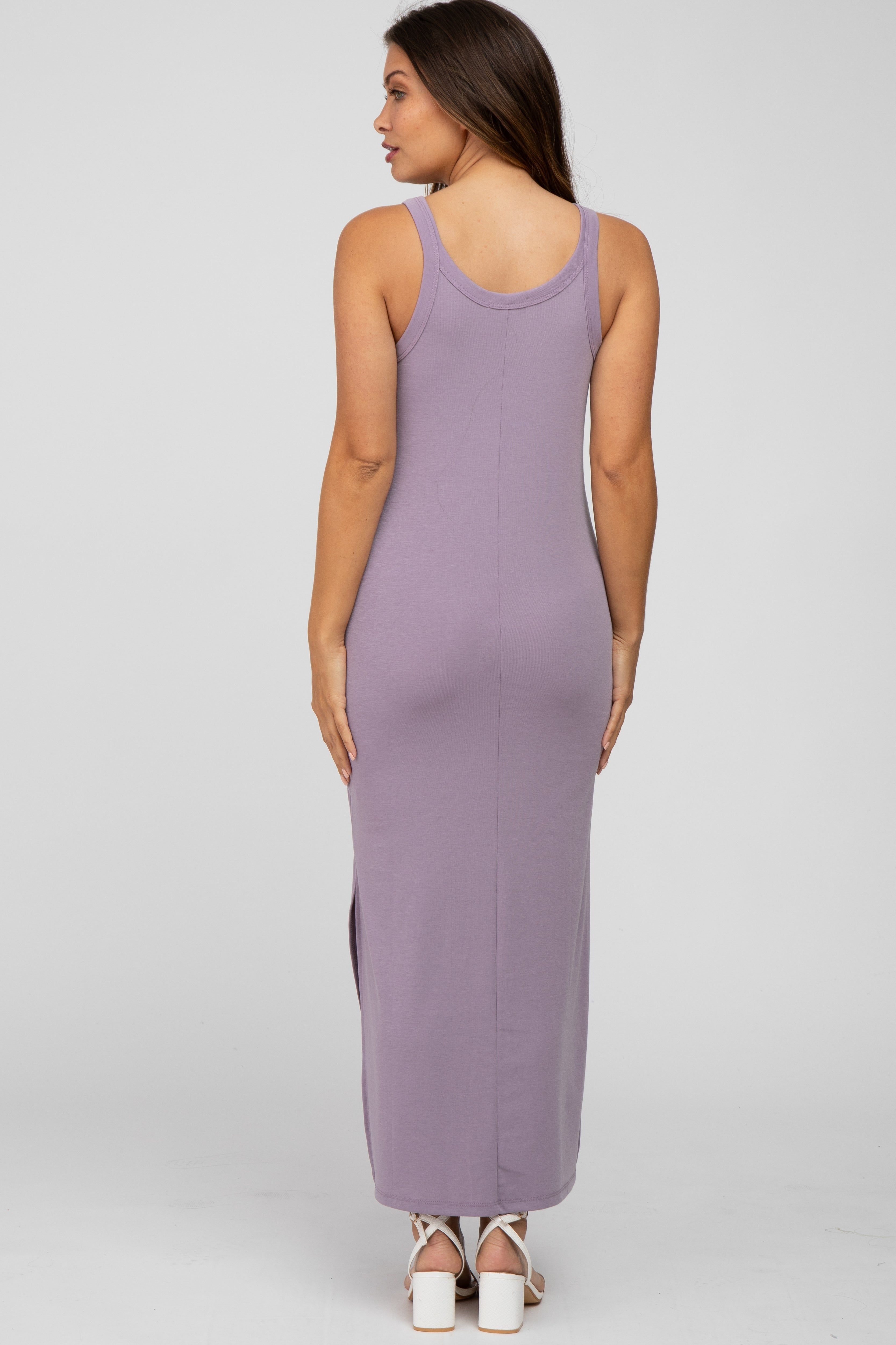 Lavender Sleeveless Side Slit Maternity Maxi Dress sold by Pinkblush product image thumbnail 3