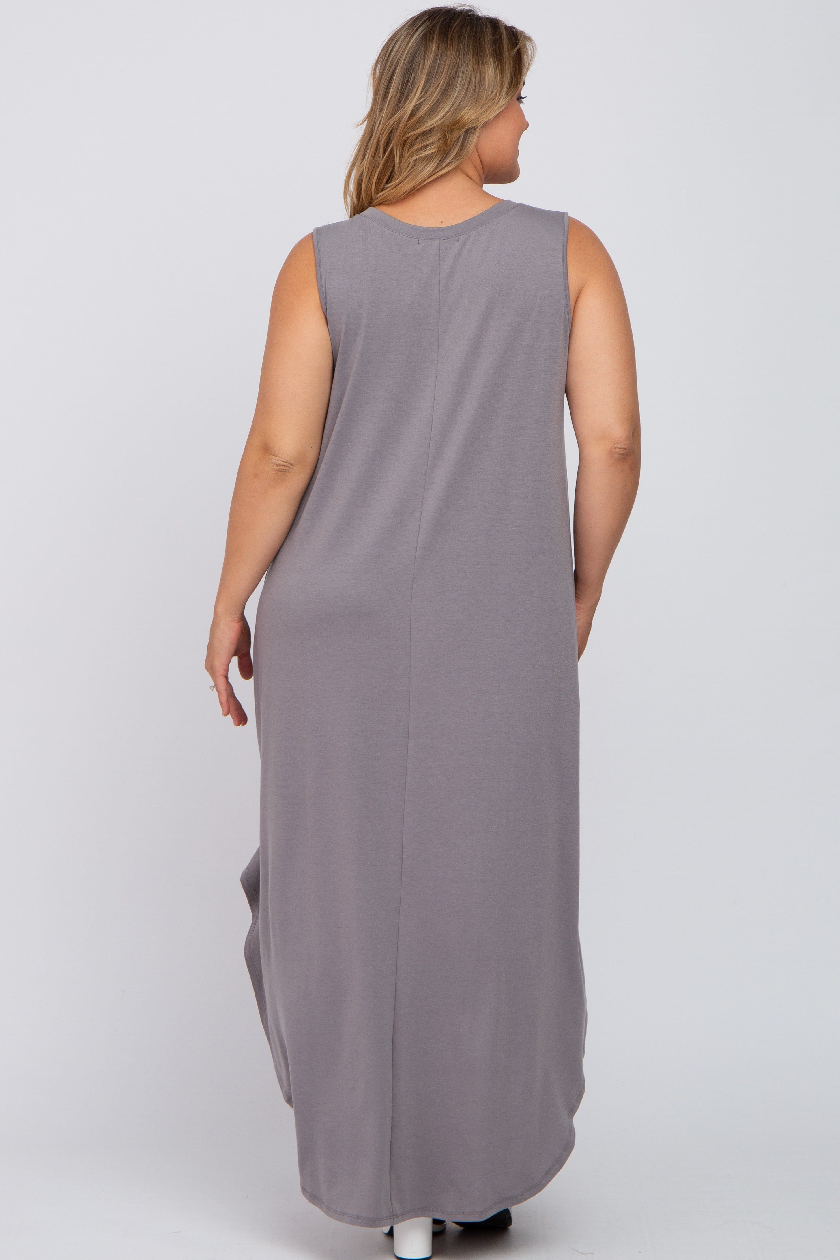 Grey V-Neck Basic Maternity Plus Maxi Dress sold by Pinkblush product image thumbnail 3