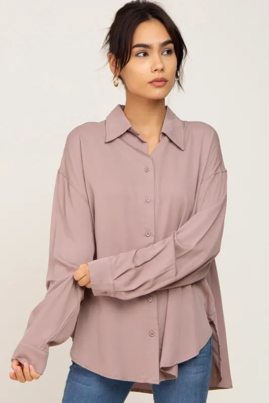 Mocha Oversized Button Down Blouse sold by Pinkblush
