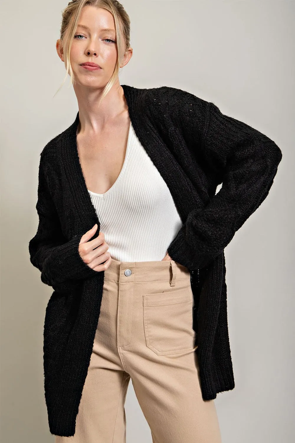 Black Cable Knit Cardigan sold by Pinkblush