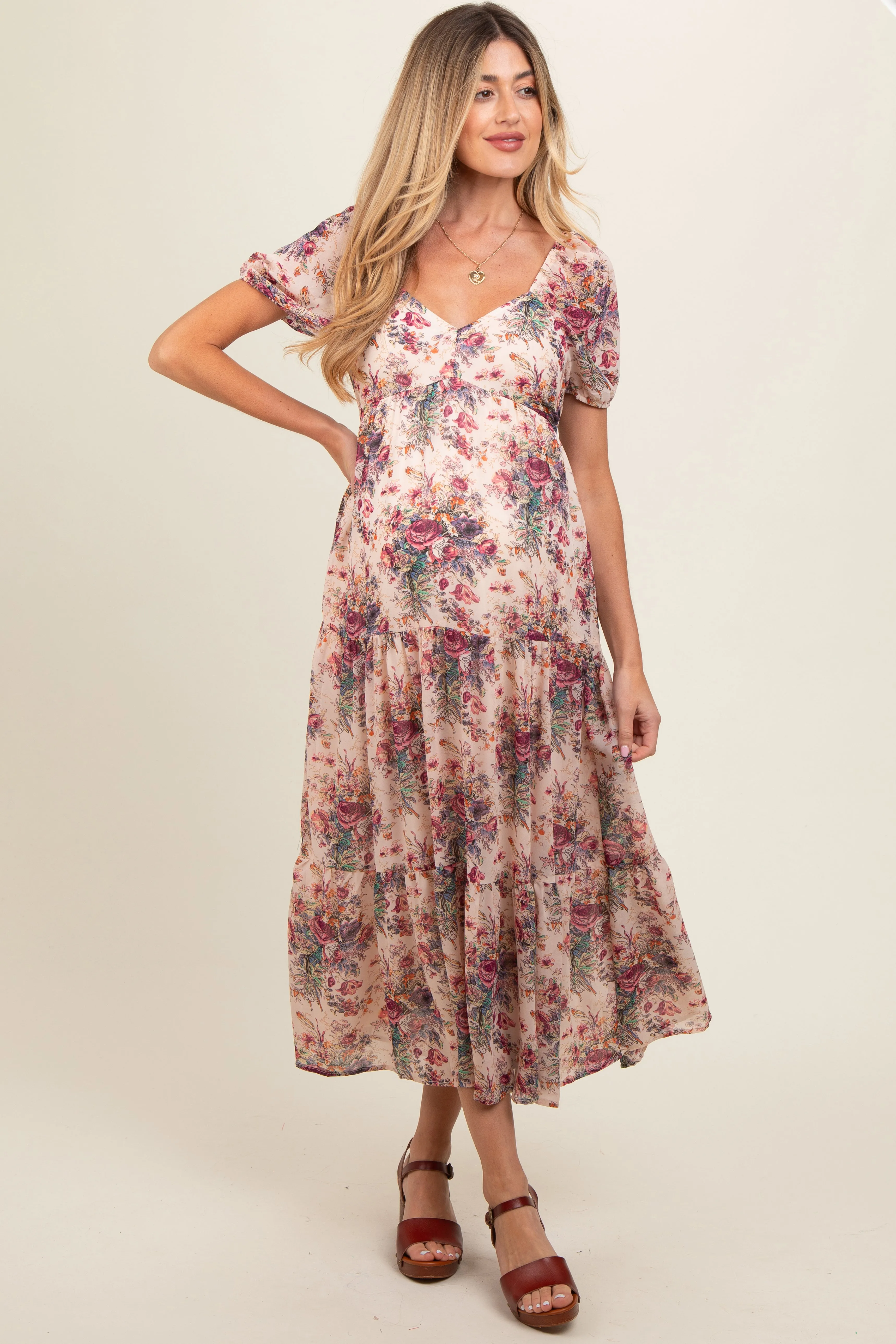 Cream Floral Chiffon Maternity Maxi Dress sold by Pinkblush product image thumbnail 2