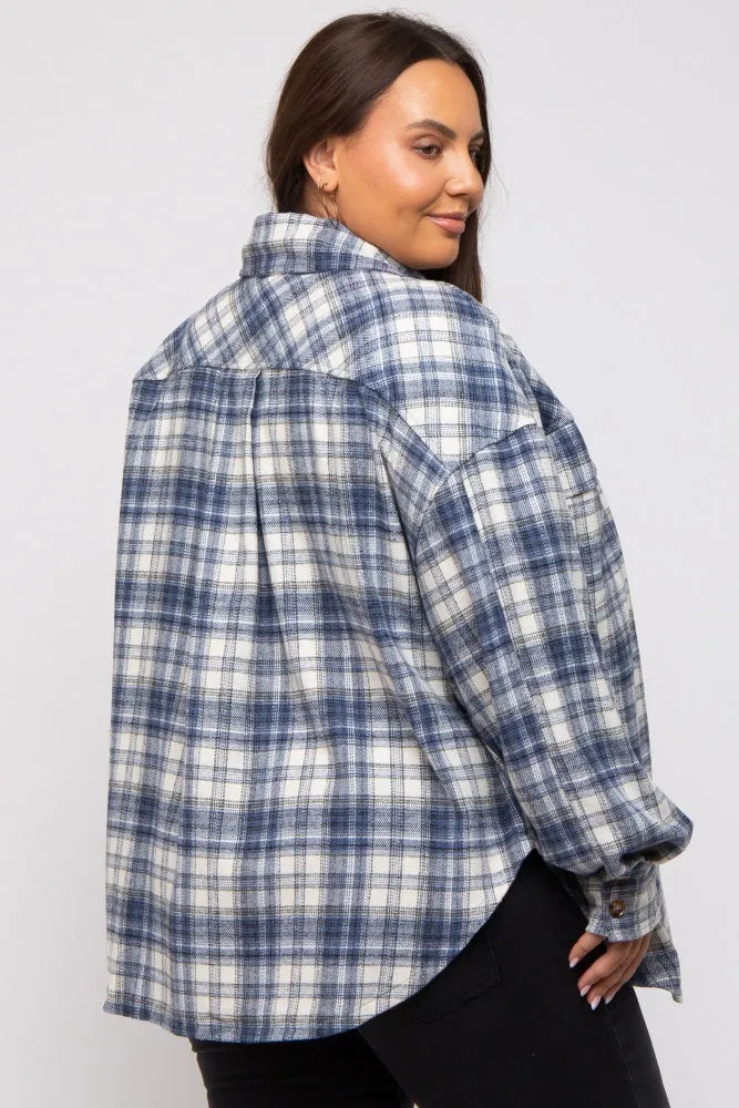 Navy Blue Flannel Plaid Button Up Plus Shacket sold by Pinkblush product image thumbnail 3