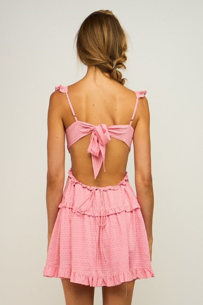 Pink Print Sleeveless Waist Cut Out Open Back Tie Mini Dress sold by Pinkblush product image thumbnail 3