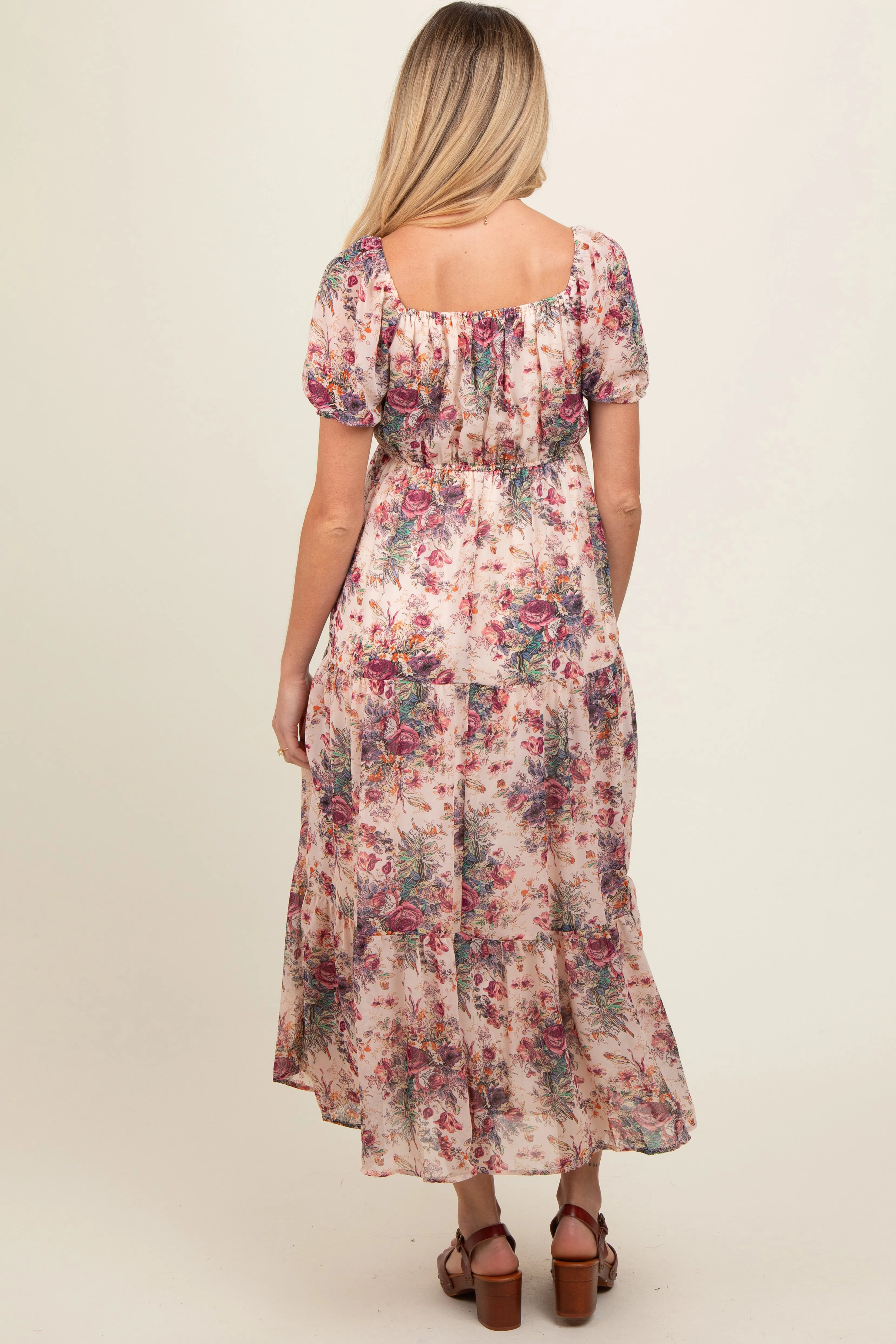Cream Floral Chiffon Maternity Maxi Dress sold by Pinkblush product image thumbnail 4