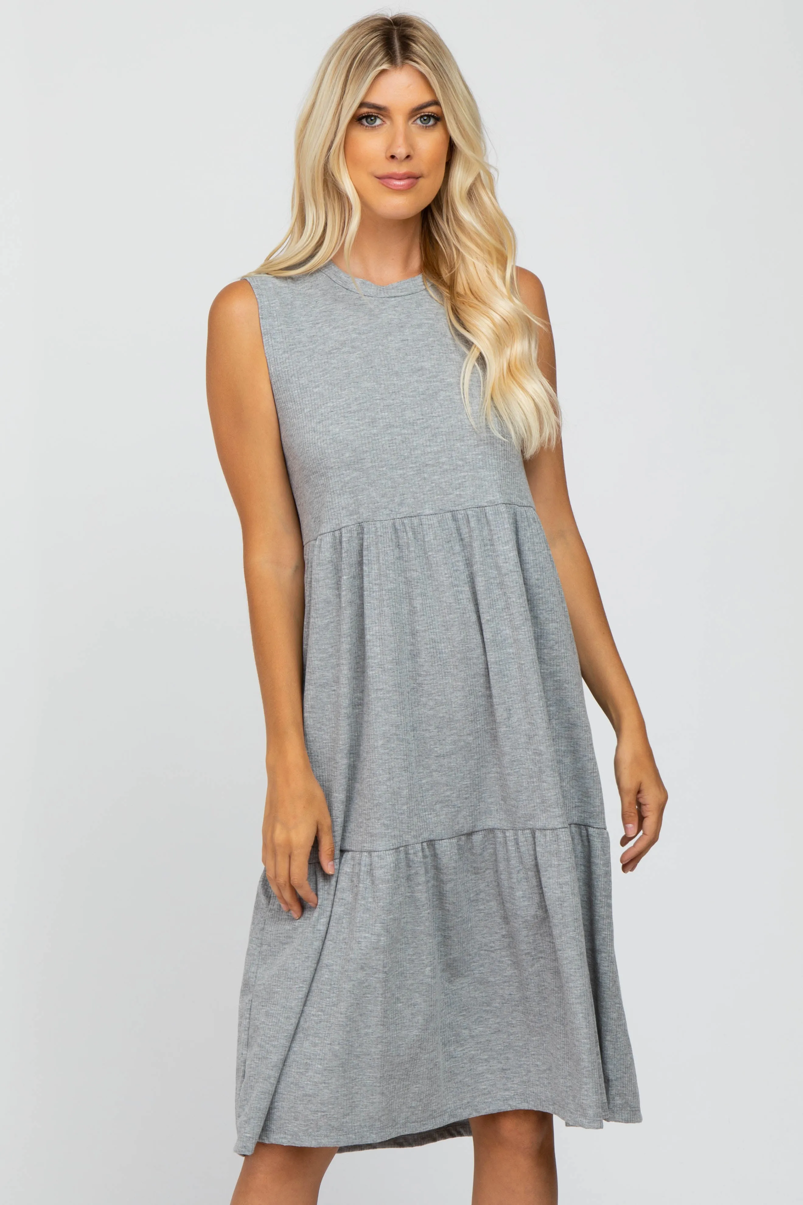 Heather Grey Ribbed Sleeveless Midi Dress sold by Pinkblush product image thumbnail 4