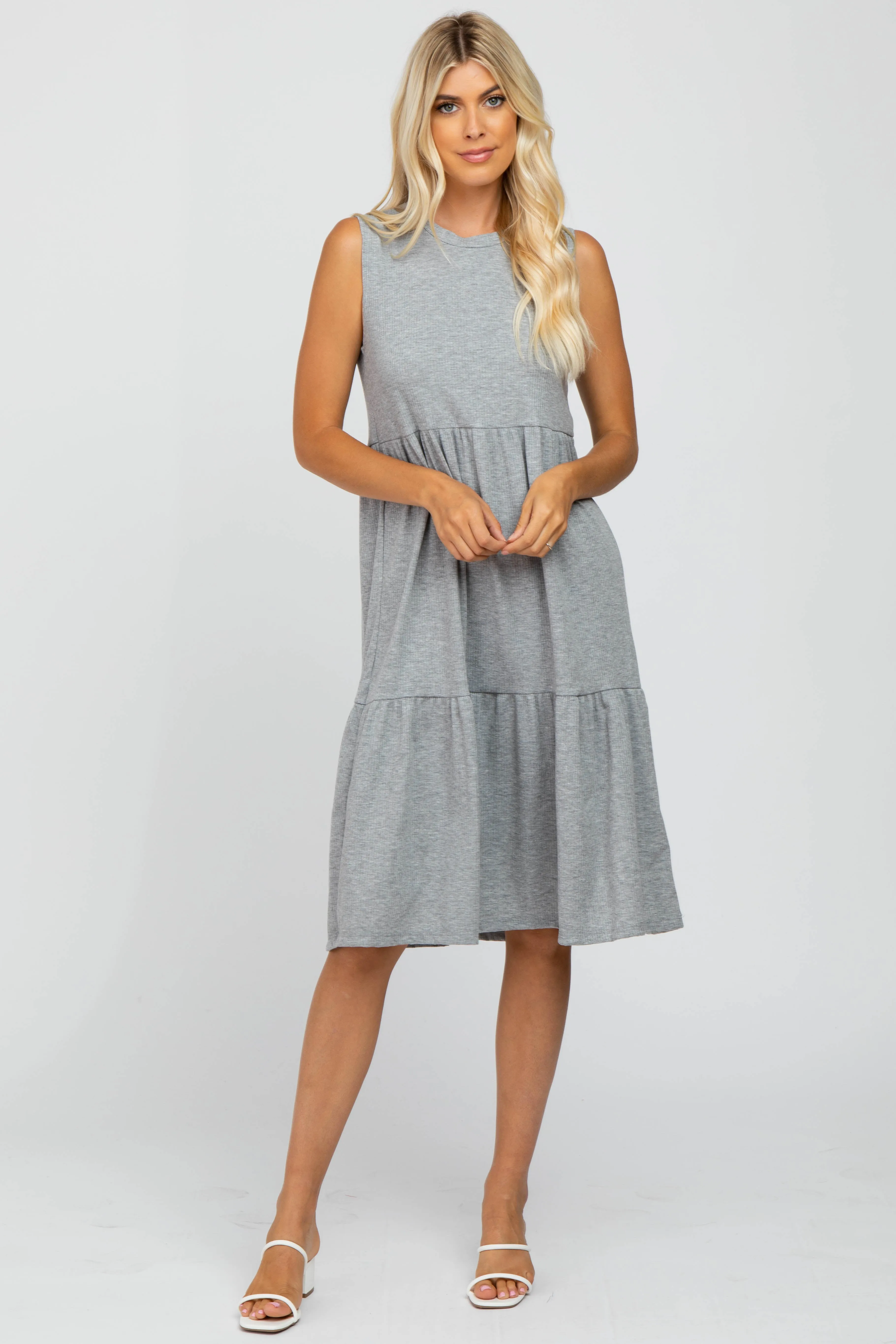 Heather Grey Ribbed Sleeveless Midi Dress sold by Pinkblush
