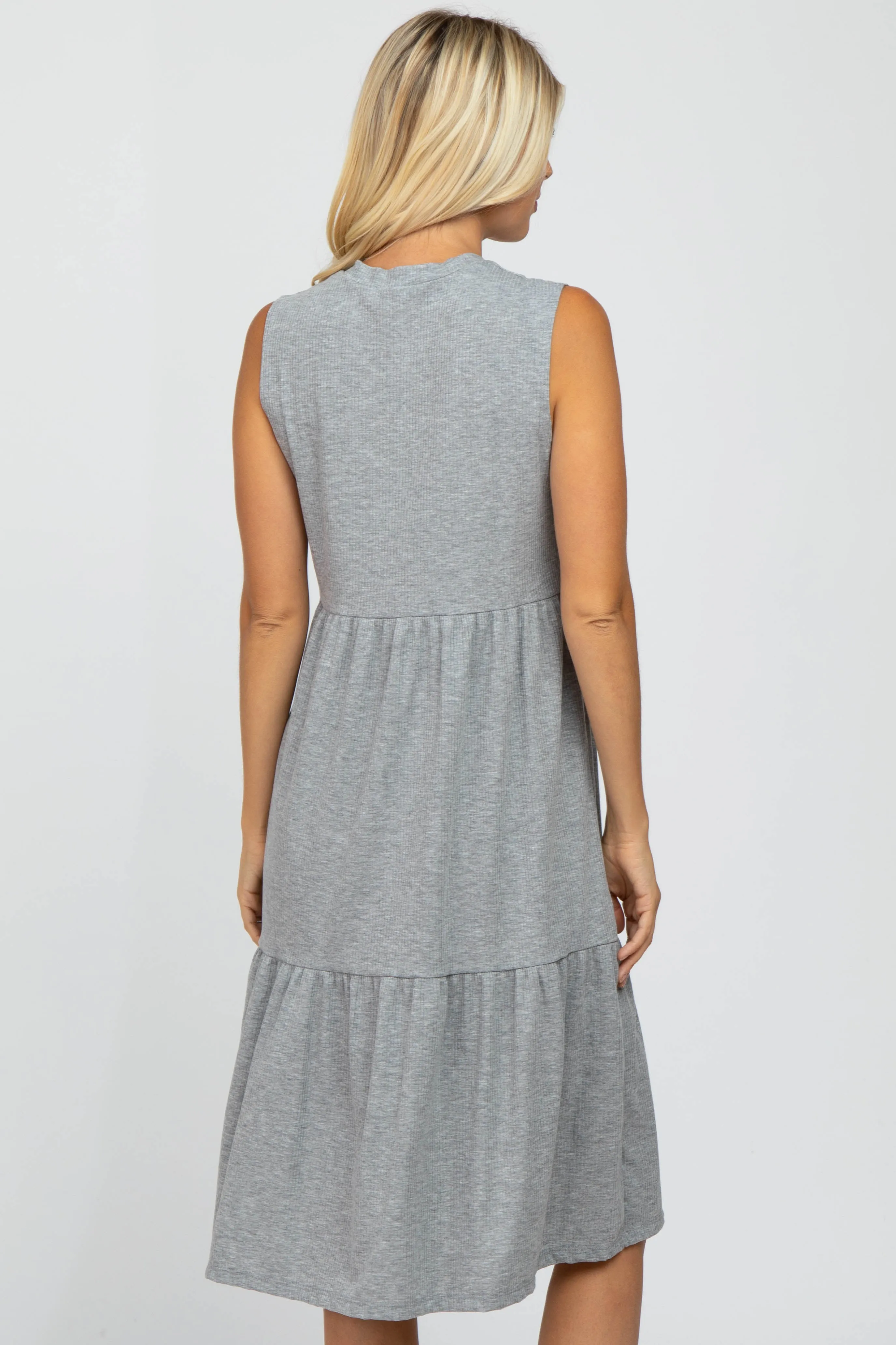 Heather Grey Ribbed Sleeveless Midi Dress sold by Pinkblush product image thumbnail 3