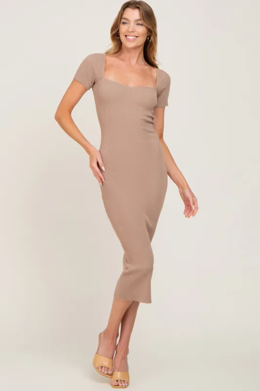 Mocha Ribbed Midi Dress sold by Pinkblush