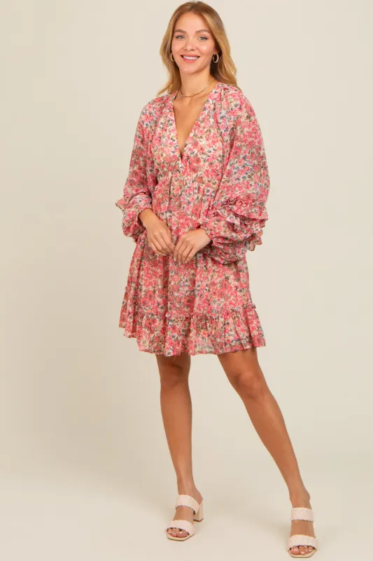 Pink Floral Ruffle Accent Dress sold by Pinkblush