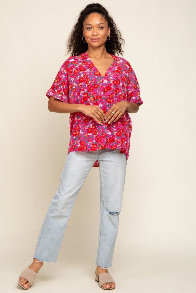 Fuchsia Floral V-Neck Short Dolman Sleeve Top sold by Pinkblush product image thumbnail 4