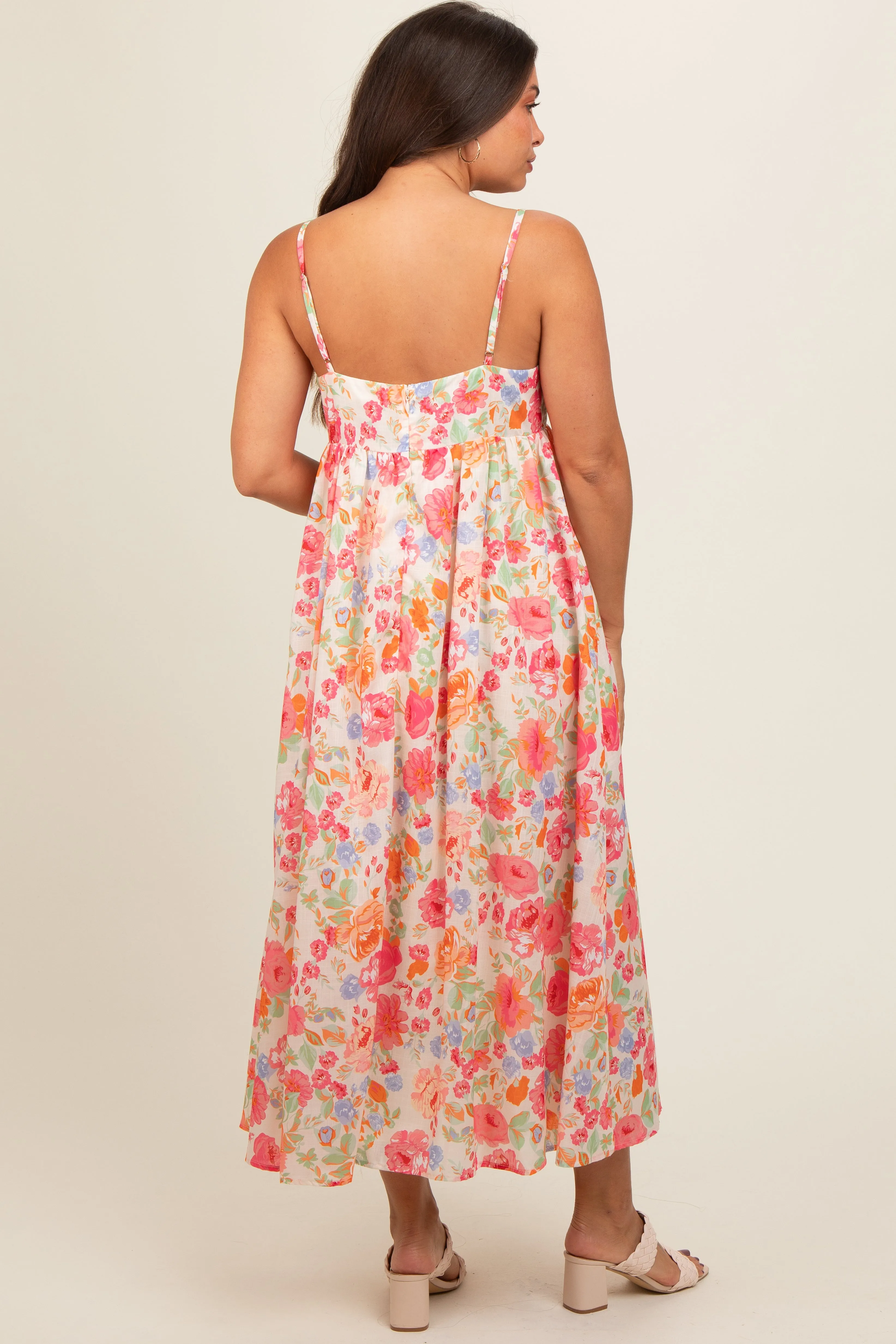 Multi Color Floral Button Front V-Neck Maternity Midi Dress sold by Pinkblush product image thumbnail 4