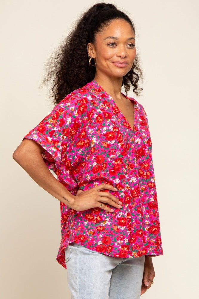 Fuchsia Floral V-Neck Short Dolman Sleeve Top sold by Pinkblush product image thumbnail 2