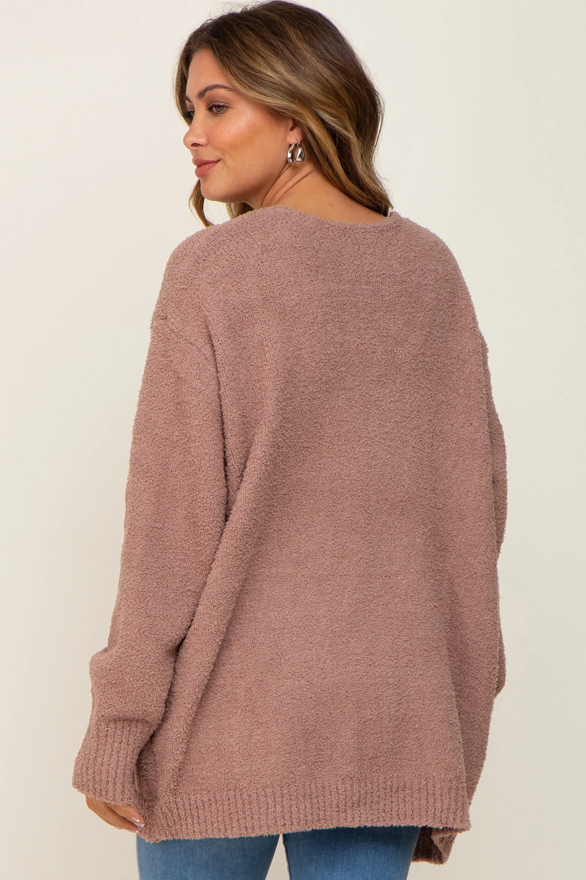 Mocha Fuzzy Knit Front Pocket Maternity Cardigan sold by Pinkblush product image thumbnail 3