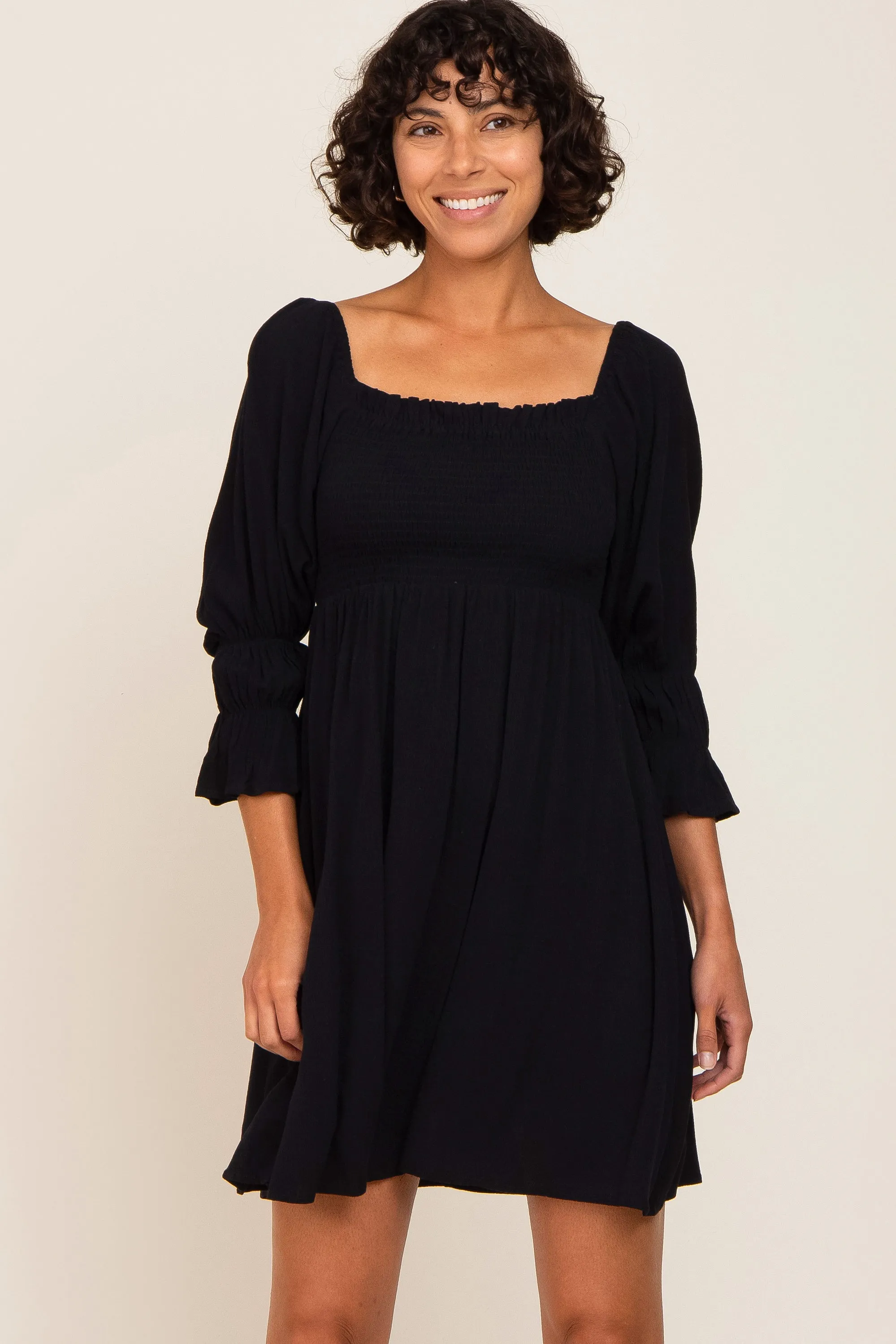 Black Smocked 3/4 Sleeve Maternity Dress sold by Pinkblush product image thumbnail 5