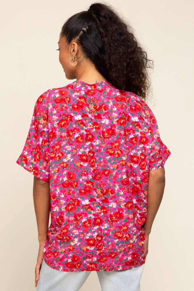 Fuchsia Floral V-Neck Short Dolman Sleeve Top sold by Pinkblush product image thumbnail 3