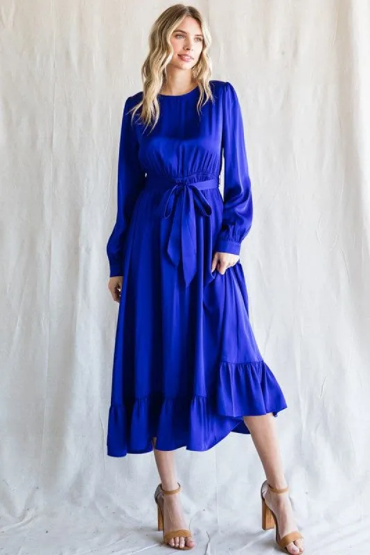 Royal Satin Belted Waist Midi Dress sold by Pinkblush