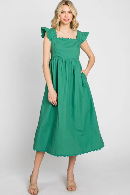 Emerald Green Scallop Flutter Sleeve Midi Dress made by Pinkblush