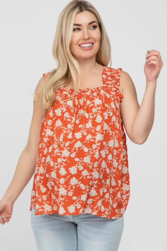 Orange Floral Ruffle Strap Maternity Top sold by Pinkblush