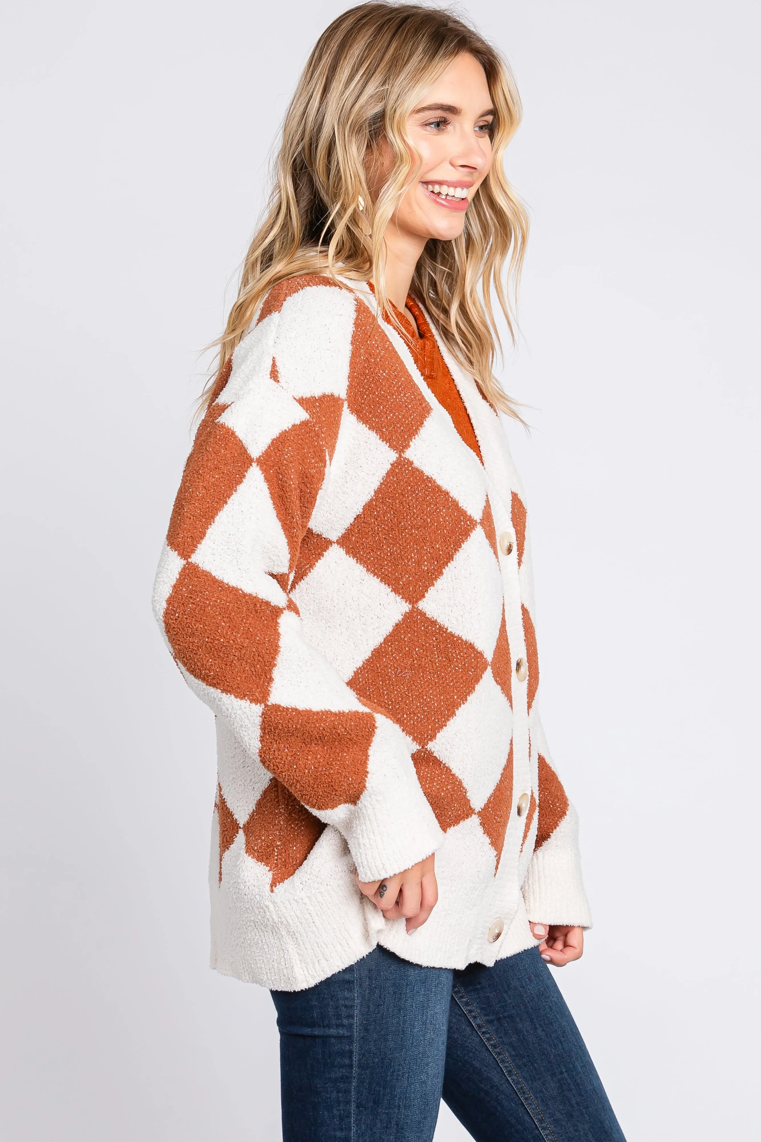 Camel Argyle Soft Knit Cardigan sold by Pinkblush product image thumbnail 2