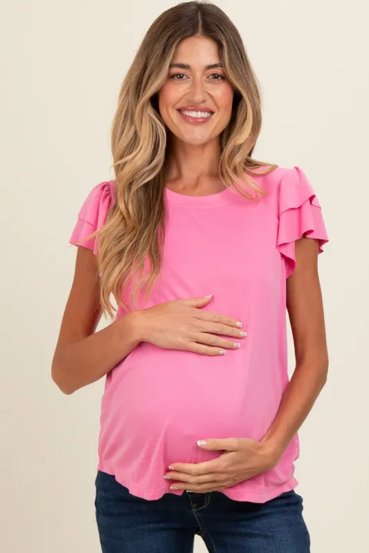 Pink Ruffle Short Sleeve Maternity Top sold by Pinkblush