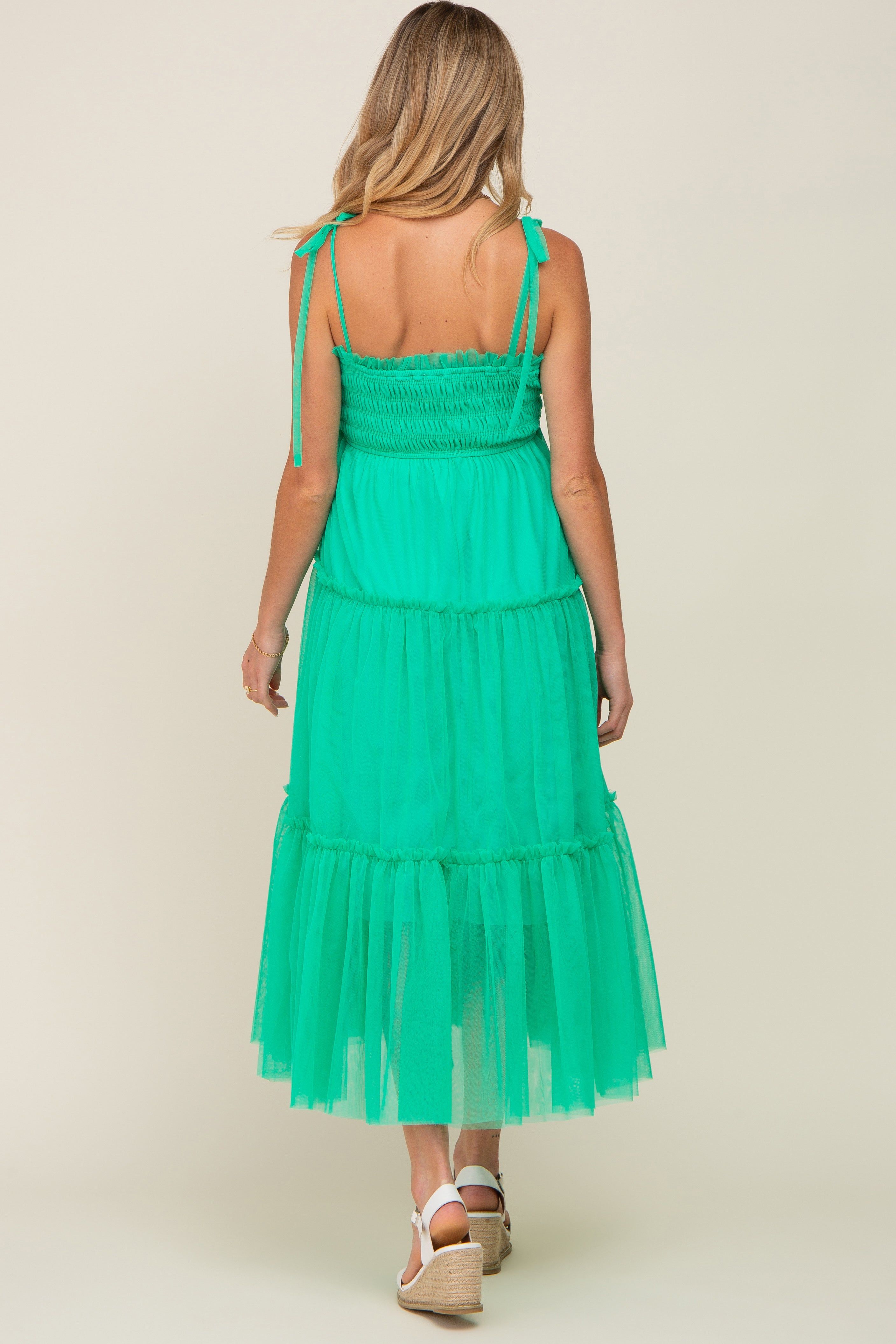 Mint Green Smocked Mesh Maternity Midi Dress sold by Pinkblush product image thumbnail 3