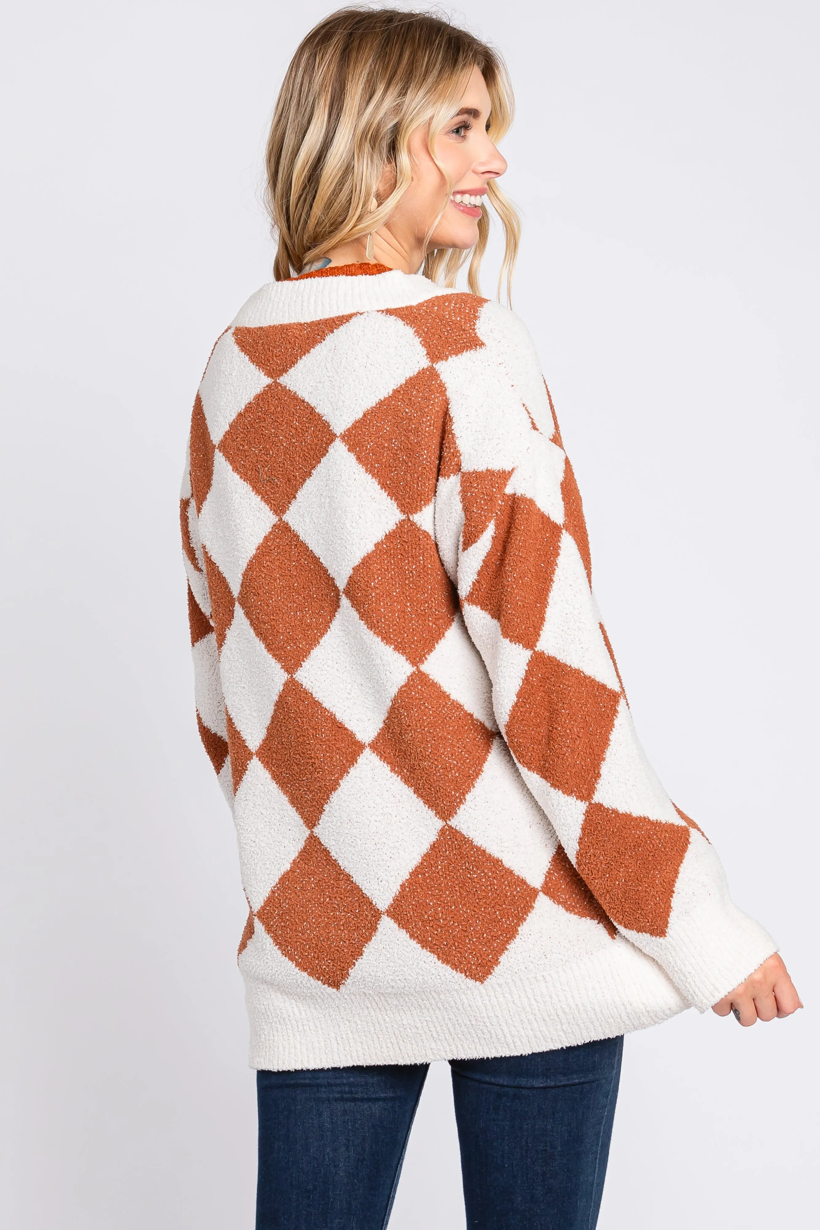 Camel Argyle Soft Knit Cardigan sold by Pinkblush product image thumbnail 3