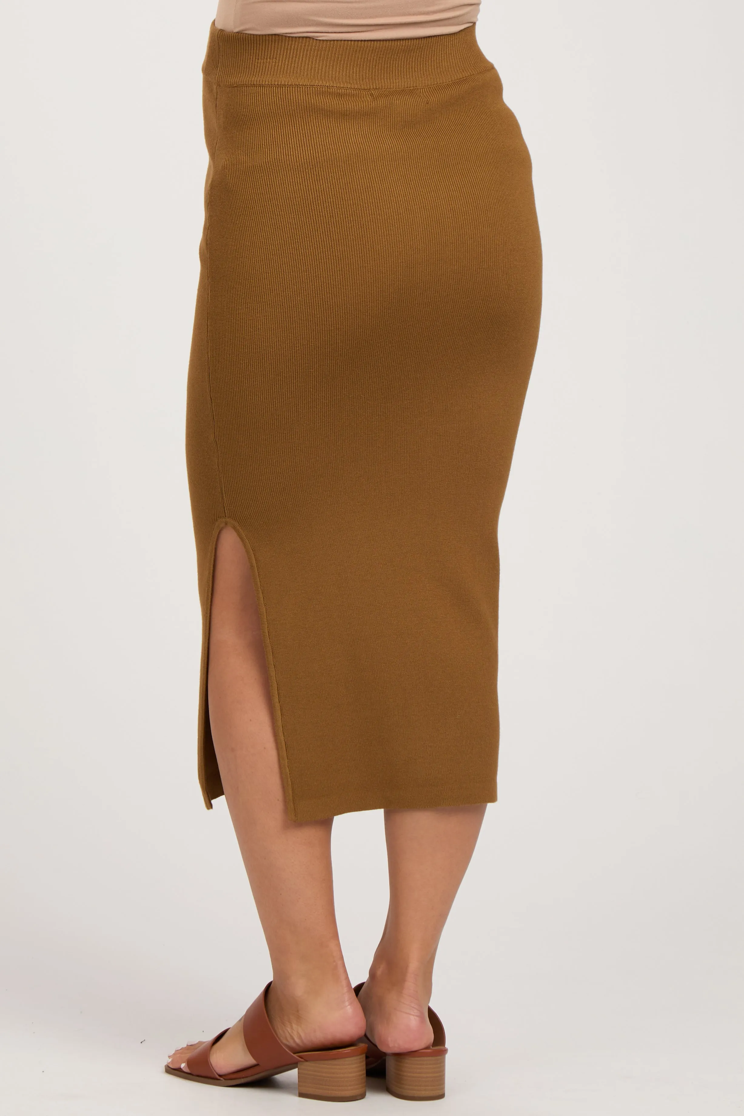 Mocha Rib Knit Maternity Midi Skirt sold by Pinkblush product image thumbnail 5