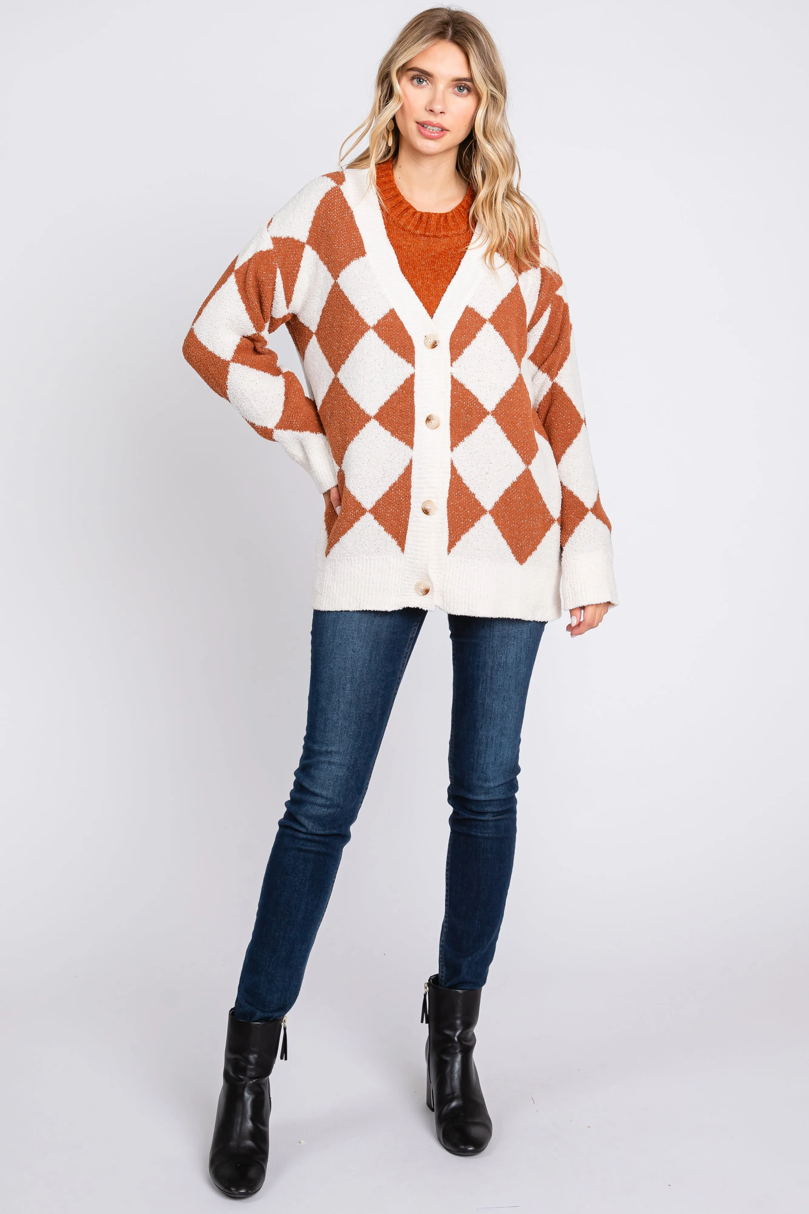 Camel Argyle Soft Knit Cardigan sold by Pinkblush product image thumbnail 4
