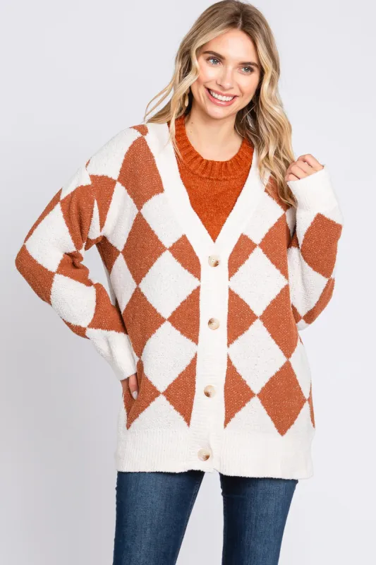 Camel Argyle Soft Knit Cardigan sold by Pinkblush