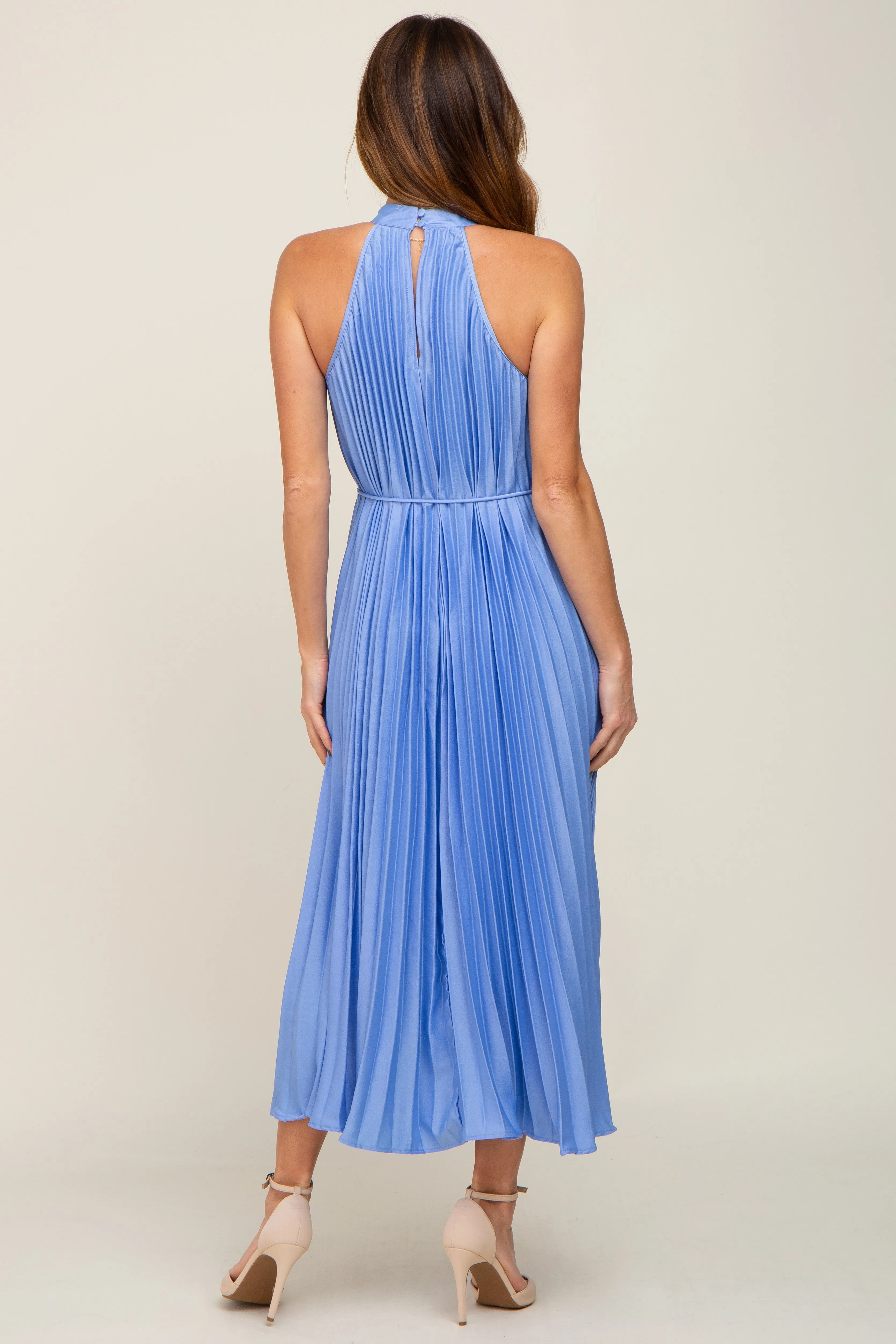 Light Blue Pleated Halter Dress sold by Pinkblush product image thumbnail 3