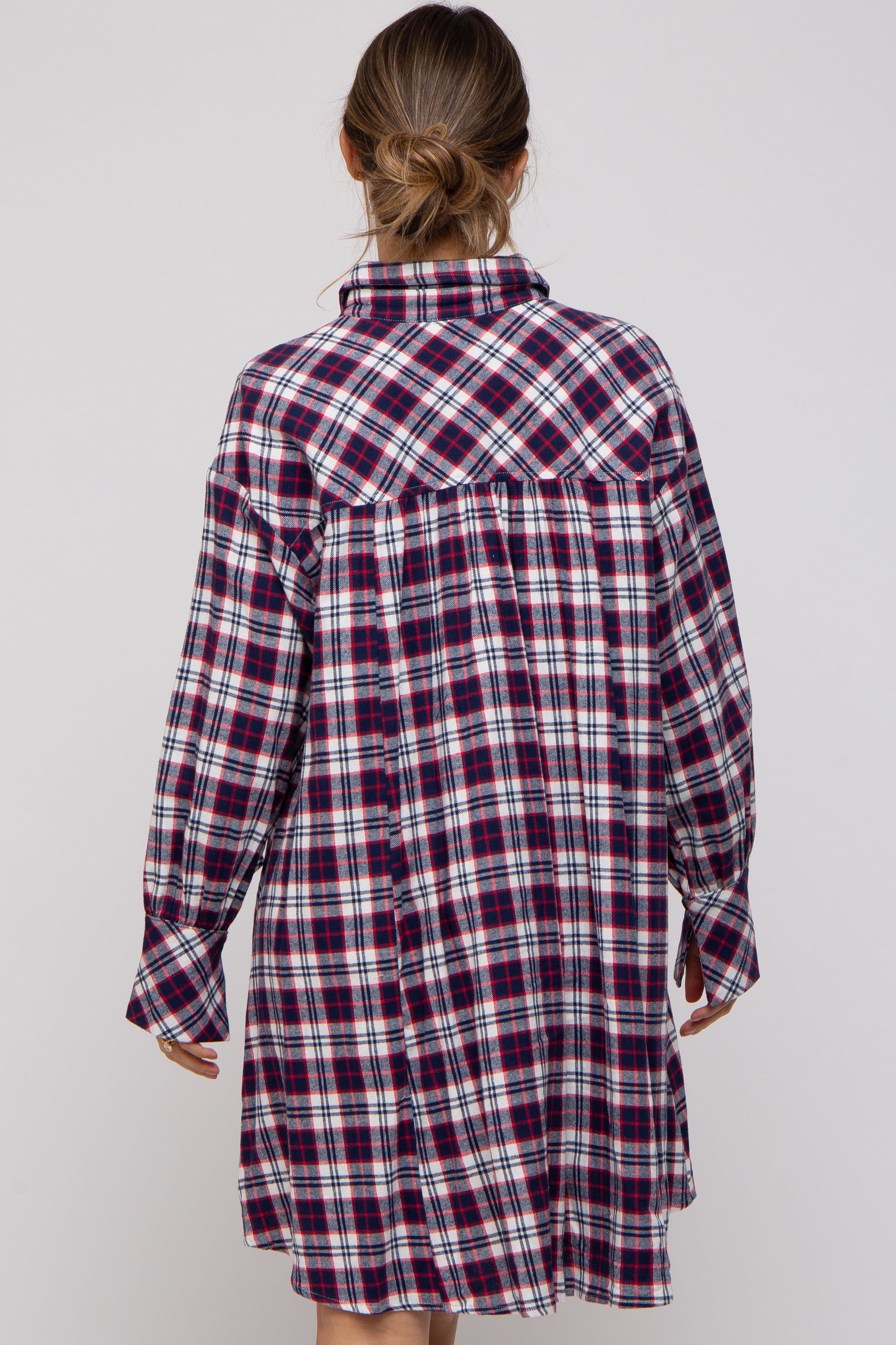 Navy Plaid Button Down Oversize Maternity Mini Shirt Dress sold by Pinkblush product image thumbnail 4