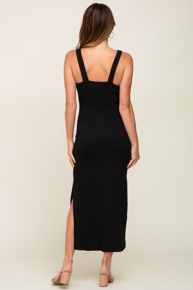 Black Rib Knit Side Slit Maxi Dress sold by Pinkblush product image thumbnail 3