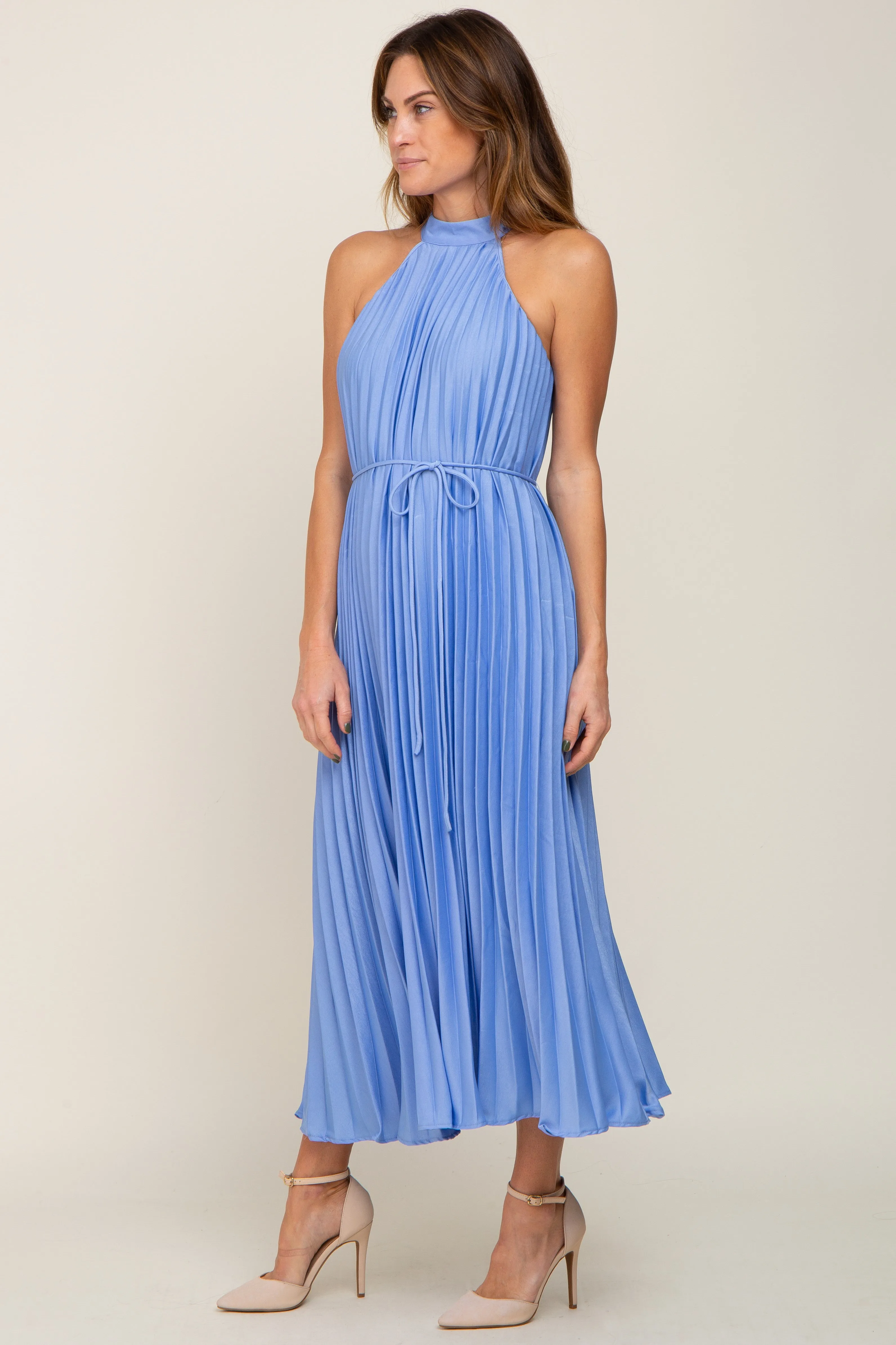 Light Blue Pleated Halter Dress sold by Pinkblush product image thumbnail 2