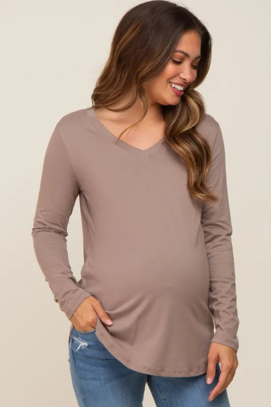 Mocha Long Sleeve Maternity Top sold by Pinkblush