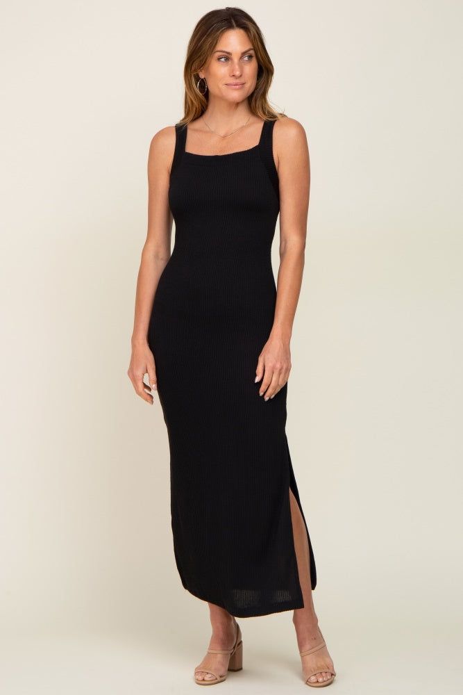 Black Rib Knit Side Slit Maxi Dress sold by Pinkblush product image thumbnail 4