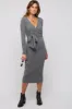Grey Ribbed Long Sleeve Maternity Wrap Dress sold by Pinkblush